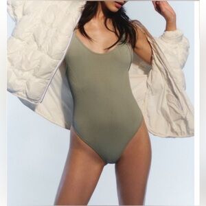 NWOT Free People FP Movement Good Karma Bodysuit Smoked Sage Green Size XS/SM